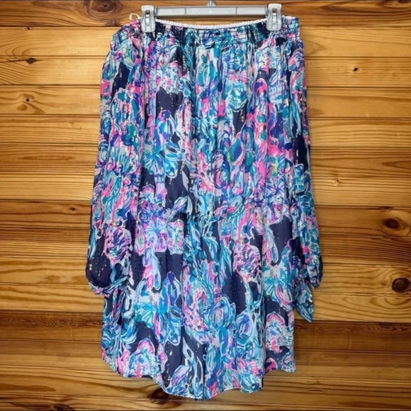 Lilly Pulitzer myri off the shoulder romper Caught up bright navy Extra large - Picture 1 of 7